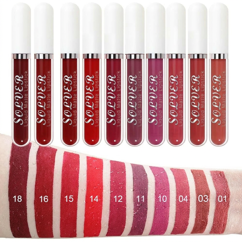 10-Piece Matte Waterproof Lip Gloss Set – Bold Color, All-Day Stay