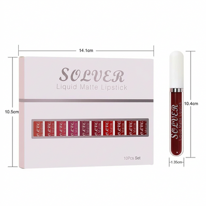 10-Piece Matte Waterproof Lip Gloss Set – Bold Color, All-Day Stay